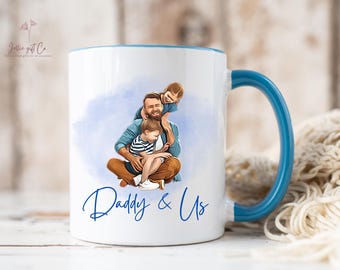 Personalised Portrait Mug for Fathers Day | Watercolour Birthday Gift for Dad