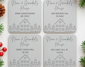 Grandparent gift set, Personalised coasters, Nana and grandad gift, gift for grandparents, Christmas gift for Grandma, For Nanny and Grandad