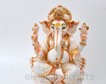 Bone finish Cultured Marble Ganesha God of Good Luck Indian Style Ganesha | Lord Ganesha God of New Beginning Ganesha Statue