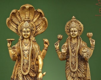 Lakshmi Narayan Statue in Brass, Large Big Size 44CM Standing Vishnu Lakshmi, Laxmi Narayana Idol, Lord Vishnu Goddess Laxmi for Home Temple