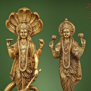 Lakshmi Narayan Statue in Brass, Large Big Size 44CM Standing Vishnu Lakshmi, Laxmi Narayana Idol, Lord Vishnu Goddess Laxmi for Home Temple
