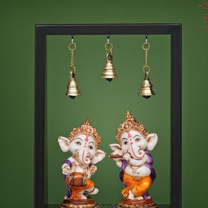 Ganesha Statues in Wooden Frame, Musical set of Ganesha Idol, Dancing Ganesha God of new Beginning for Altar, Cute Ganesha Statues