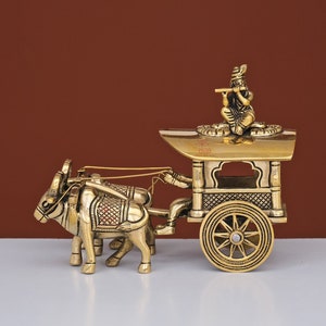 Lord Krishna Vintage Ochsenkarren Messing Prunkstück Indian Home Dekorative Messing Artikel Vintage Decor Spirituelles Geschenk für Home Messing Krishna Idol