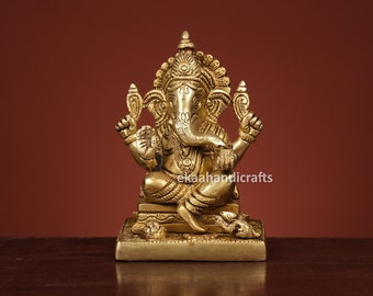 Statue de Ganesha en laiton, belle idole de Ganesha, seigneur de la sagesse, statue de seigneur Ganpati, figurine de Ganesha en laiton pour la maison temple Mandir