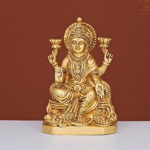 Lakshmi Goddess Statue Brass, Laxmi Idol for Home Temple, Hindu Goddess of Fortune and Abundance for Puja, Lakshmi Maa Sculpture for Pooja