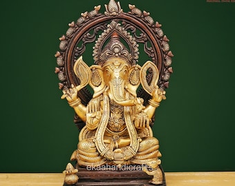 Large Brass Ganesha Statue, Hindu Temple Decor (33 CM)