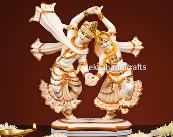 Dancing Radha Krishna Statue, 24CM Cultured Marble Radha Krishna Sculpture, Radhakrishna Idol, Radha-Krishna Figurine, Hindu Divine Couple
