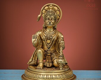 Brass Lord Hanuman Statue, Bajrangbali Figurine (18CM)