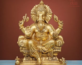 Estatua grande de latón de Ganesha, decoración para pooja en templo hindú (46 cm)