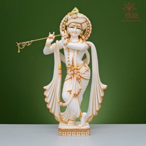 Krishna Statue in Cultured Marble, 60CM Big Large Size Krishna Idol, Krishn Bhagwan Home Temple Mandir Puja Idol, Garden Decor Sculpture