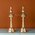Handcrafted Brass Diya Stand | Indian Oil Lamp Set of 2 Brass Deepak for Home & Temple Décor | Kerala Lamp for Pooja, Festive Spiritual Gift