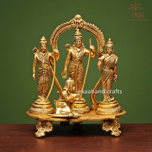 Ram darbar Statue in Brass, Lord Rama, Lord Hanuman, Lord Lakshman, Sita Mata, Ram Ji Family statue, Ram With Hanuman, Temple Pooja Murti