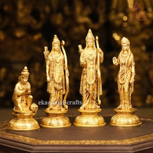 Brass Statue of Ram darbar, 24CM Lord Rama, Lord Hanuman, Lord Lakshman, Sita Maa, Ram Ji Family statue, Ram With Hanuman For Home Temple