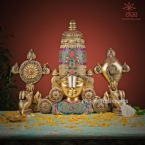Tirupati Balaji in Brass, Big Size Balaji 15 inch Bust, Lord Vishnu idol, Shri Venkateswara Bust for home decor, Balaji Decor Sculpture