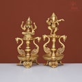 Ganesh Laxmi brass Diya for Home Temple, Lord Ganesha Lakshmi Oil Wick Diya, Indian Handcrafted Deepak for Home Temple Decor Lamp (Set of 2)