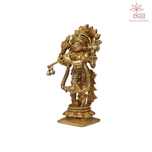 Krishna Statue in Brass, 4 Hand Krishna Idol, Krishn Bhagwan Home ...
