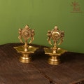 Handmade Brass Shankh Chakra Diya Lamp, Home Temple Decor (6 inch)