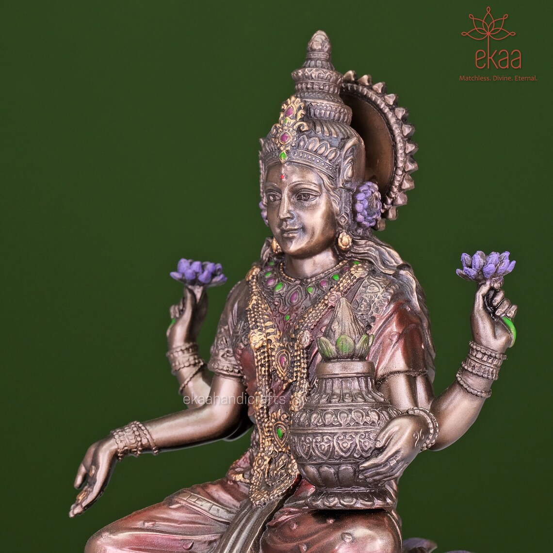 Lakshmi Goddess Statue 17.5CM Sitting Laxmi on Lotus Idol for Etsy
