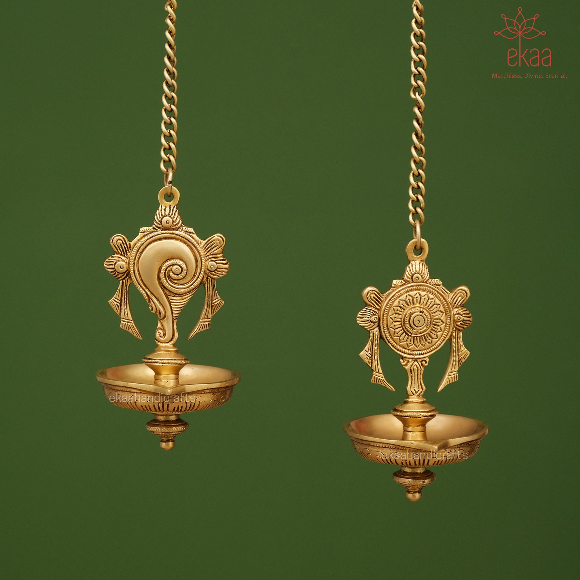 Brass Shankh & Chakra Diya Set - Traditional Indian Oil Lamps For Puja & Home Temple Decoration (Pack Of 2)