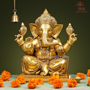 Ganesha Statue in Brass, Big Large Ganesha Idol, Ganpati Sculpture for Home Temple Garden in Brass, Hindu God of Luck, Ganesh statue Mandir