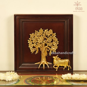 Brass Tree of Life with Cow Wall Hanging, Holy Cow Home Decor, Showpiece for Wall Decor, Handmade Divine Cow, The Tree of Wishes & Desires