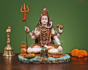 Lord Shiva Statue Cultured Marble, 21.5cm Siva, Mahadeva, Rudra, Shankara, Adiyogi, Hindu god of Meditation, Yoga, Time, Destruction & Dance