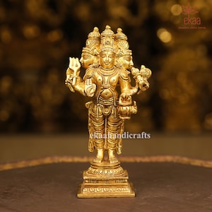 Brass Holy Trinity Brahma, Vishnu & Mahesh Statue, Lord Vishnu Narayan Idol, Brahma Narayana Figurine, Vishnu Sculpture for Home Temple