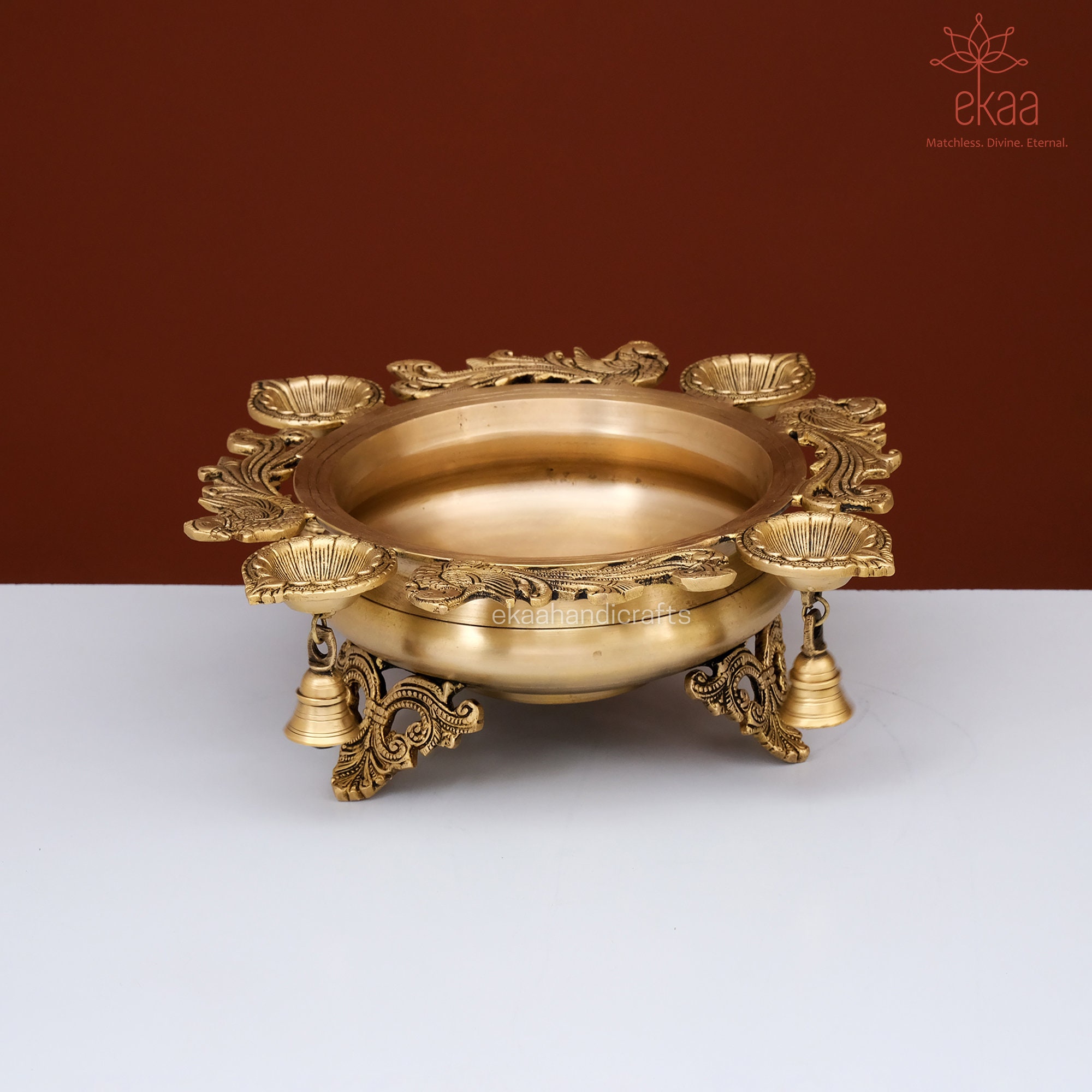 Brass Urli Traditional Bowl With 4 Diya Holders Brass Statue Etsy