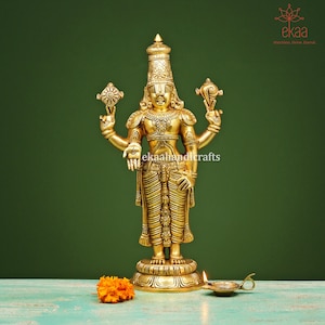 Tirupati Balaji Statue in Brass, 45 CM Lord Balaji Idol for New Home, Lord Vishnu Avatar Figurine, Shri Venkateswara for Home Temple Pooja