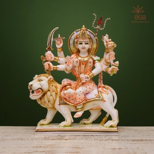 Hand-Painted Durga Statue: Cultured Marble Hindu Goddess Idol