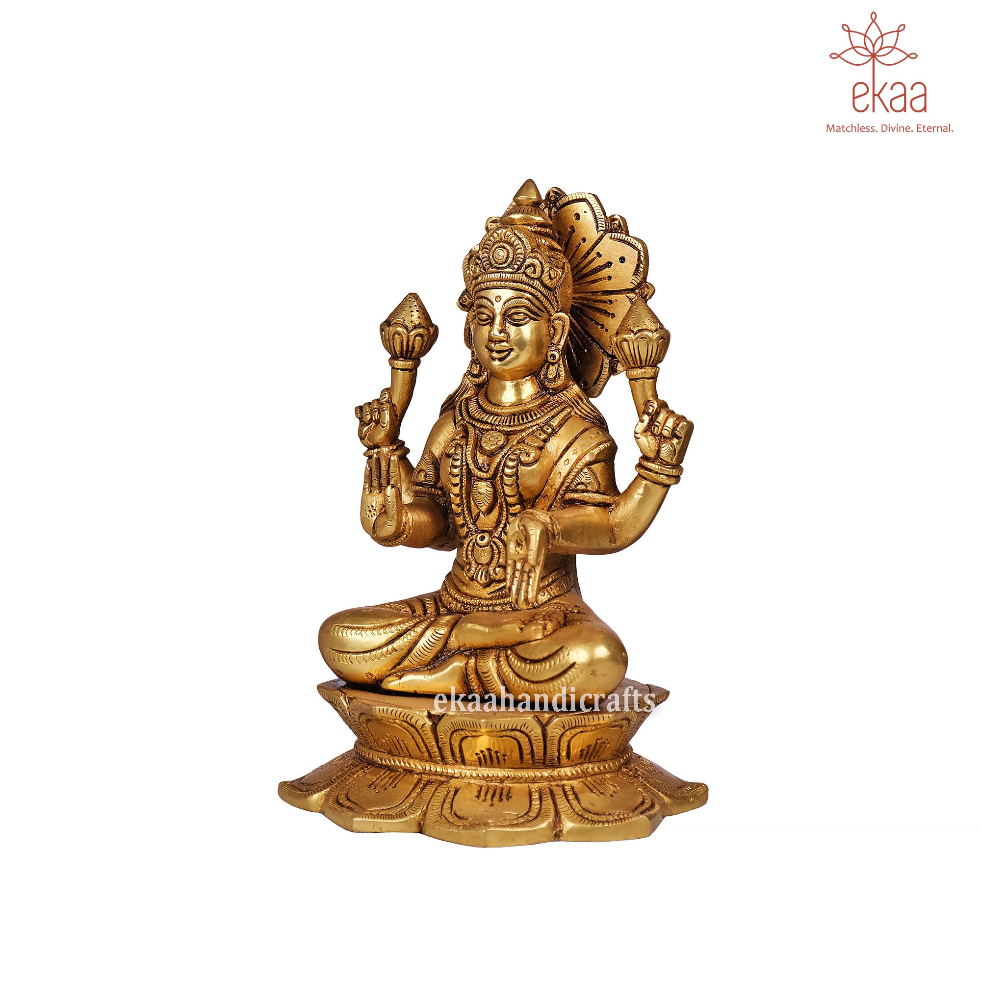 Brass Lakshmi Goddess Statue, 22 CM Sitting Laxmi Idol for
