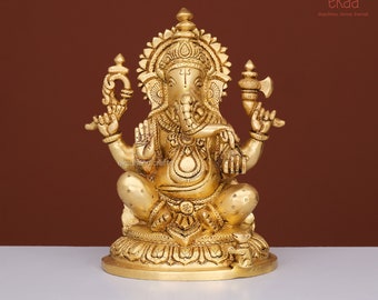 Brass Ganesha Statue 21CM, Lord Ganesh Idol for Home Temple, Hindu God Decor, Pooja Mandir Brass Sculpture, Spiritual Gift for Home