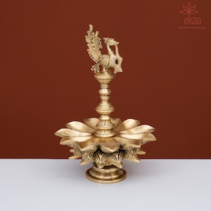 Brass Diya Lamp, 32CM Big Large Size Annam Pakshi Home Temple Diya, Pooja Mandir Decor, Indian Design Oil Wick Lamp, Handmade Temple Dia