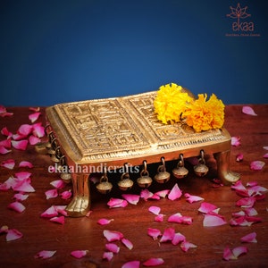 Premium Brass Rectangular Mata Chowki for Home Temple, Pooja Chowki For Idols, Singahasan of Gods, Pedestal Home Decor Brass Puja Table