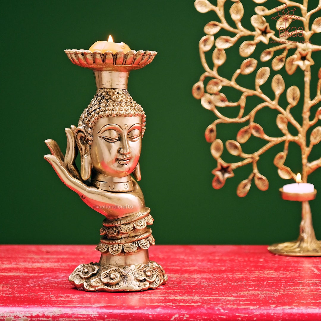 Brass Buddha Candle Stand, Gold Candle Holder for Home Decor, Handmade