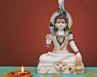 Marble Lord Shiva Statue, Hindu God, 12 Inch Siva