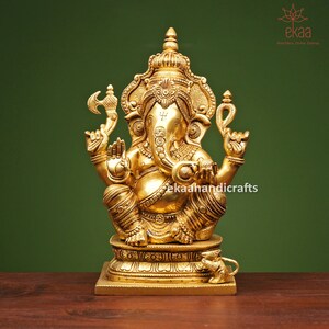Brass Ganesh Statue, 30CM Brass Ganesh Sculpture for Temple, Lord Ganesha Murti, Hindu god of Good luck, Ganesha Mandir Idol Statue