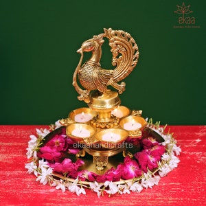 Brass Annam Bird Diya for Home Temple, 28 CM Big Size Oil Wick Diya, Indian Handcrafted Deepak for Home Decor Handmade Lamp for Pooja Temple