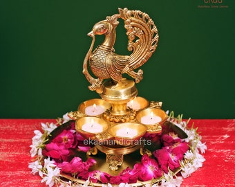 Brass Annam Bird Diya for Home Temple, 28 CM Big Size Oil Wick Diya, Indian Handcrafted Deepak for Home Decor Handmade Lamp for Pooja Temple