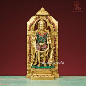 23CM Brass Hanuman Statue, Standing Lord Hanuman Idol, Rama Devotee, Hindu Monkey God of Devotion, Strength & Bhakti, Jai Hanuman with Gadha