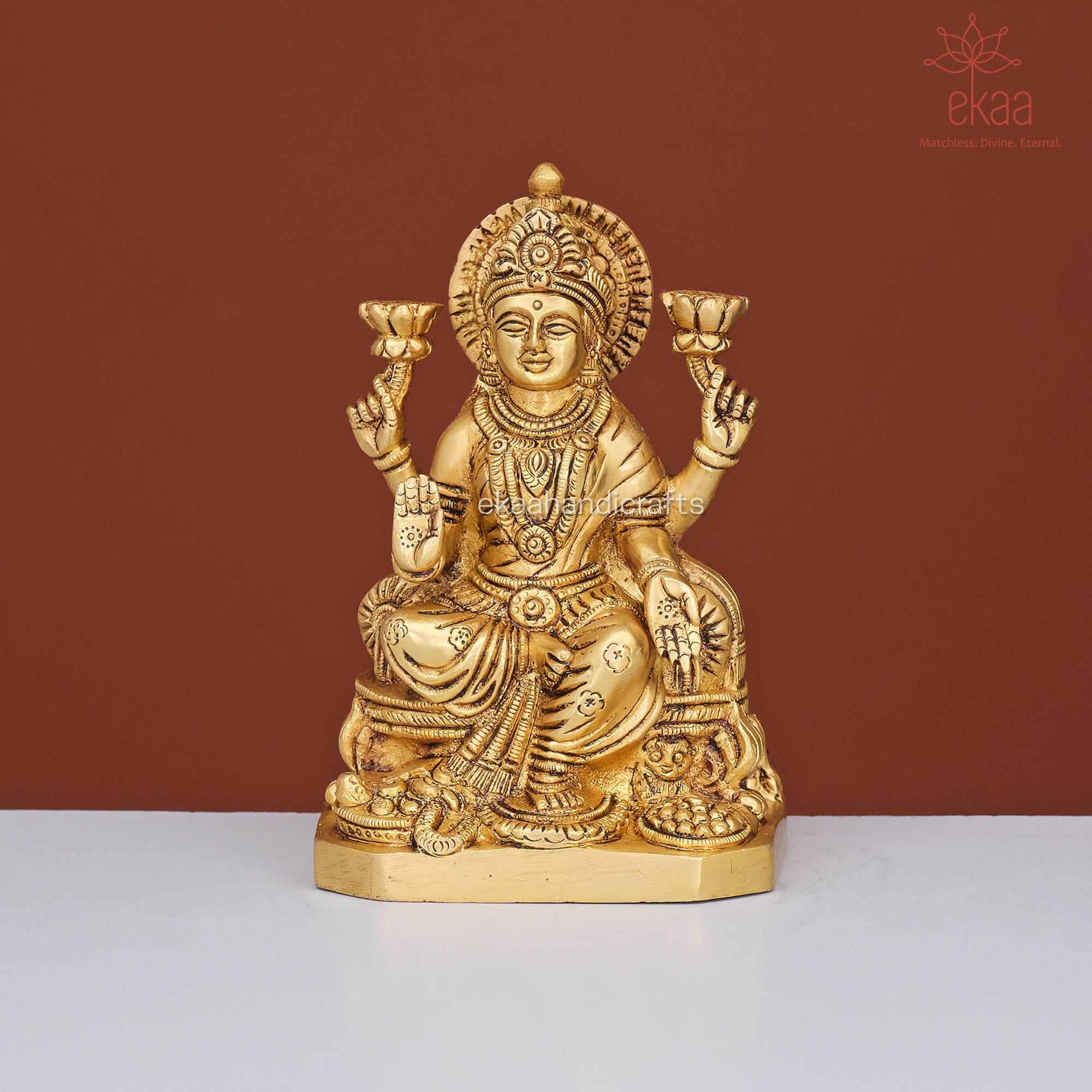 Lakshmi Goddess Statue Brass, Laxmi Idol for Home Temple