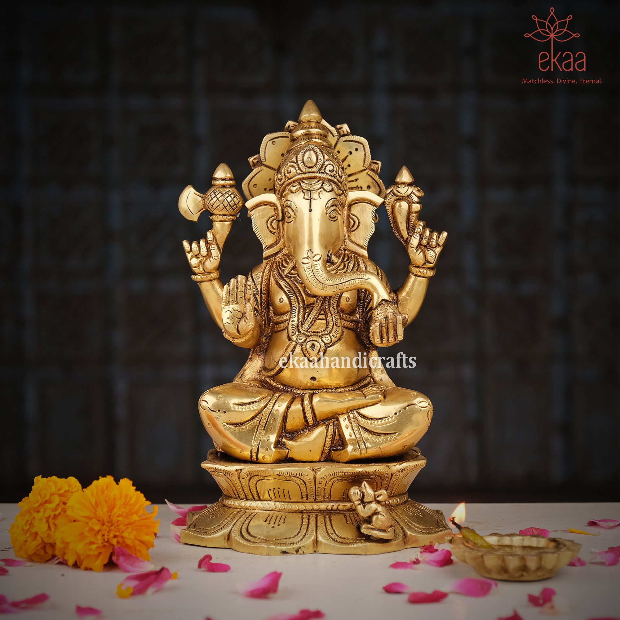 Brass Ganesha Statue 21.5 CM Ganesh Idol Sitting Ganesha Etsy