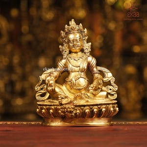 8.5&quot; Kuber Statue in Brass,  Kuvera Statue, Lord of Wealth, Money God Kuber Murti, Lokapala Statue Hindu Dhan Kubera Sculpture