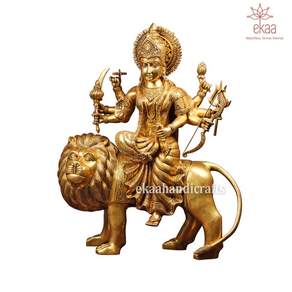 Amazon.com: GLOOKS Durga Maa White Gold Marble Dust Idol