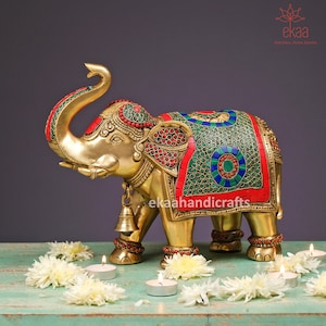 Handmade Brass Ethnic Indian Elephant Decor Showpiece, Home Decor Statue, Indian Decorations, Indian Houseware, Brass Figurine,
