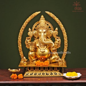 Ganesha-beeld met slagtand in messing, 54 CM grote grote Ganesha-idool, Ganpati-sculptuur voor huistempeltuin, hindoegod van geluk, Ganesha Mandir