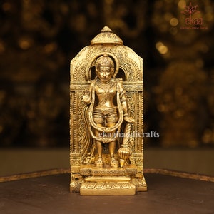 Brass Hanuman Statue, 23CM Standing Lord Hanuman Idol, Rama Devotee, Hindu Monkey God of Devotion, Strength & Bhakti, Jai Hanuman with Gadha