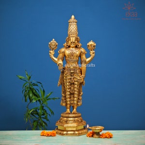Tirupati Balaji Statue in Brass, 85 CM Lord Balaji Idol for New Home, Lord Vishnu Avatar Figurine, Shri Venkateswara for Home Temple Pooja
