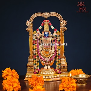 Lord Balaji Statue: Marble Dust Vishnu Idol for Home Temple (8 Inches)