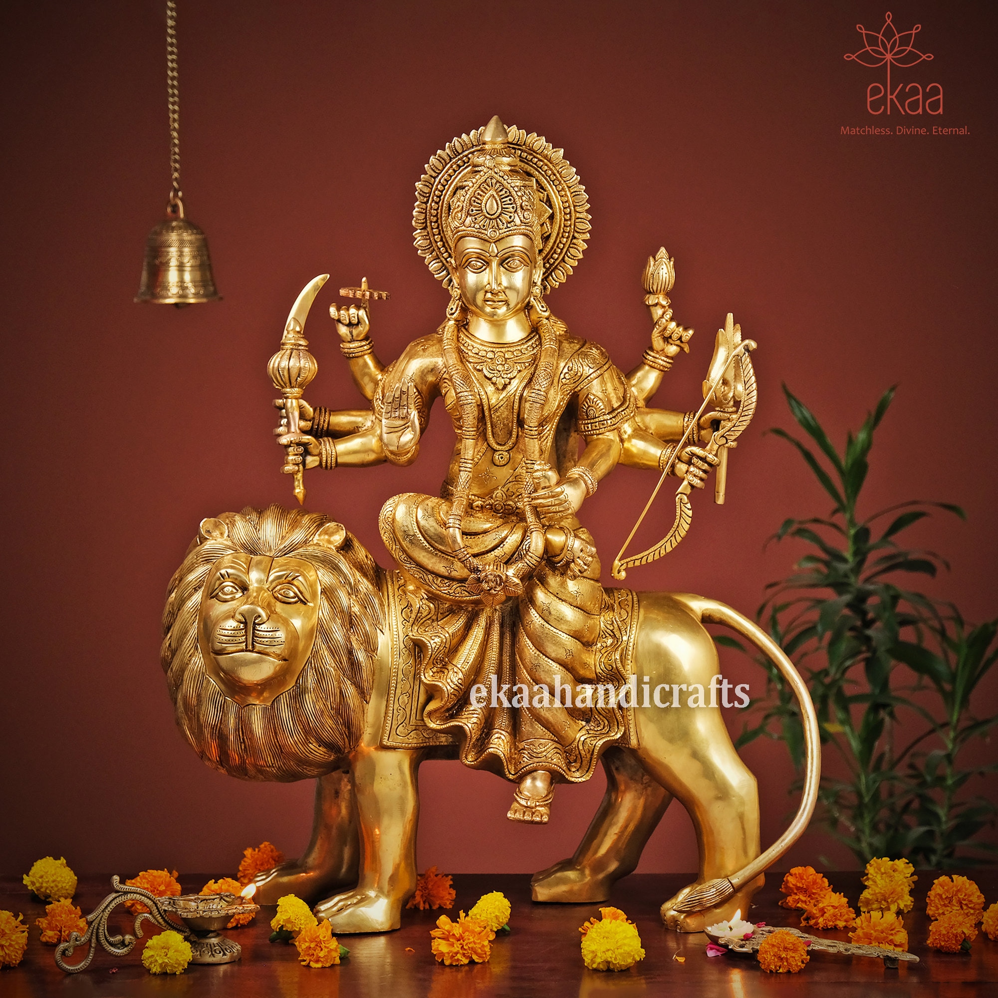 Durga Maa Murti 61 CM Big Large Size Durga Statue in Brass Durga Idol Sitting on Lion Temple Murti Hindu Goddess Navratri Durga Pooja Idol Etsy